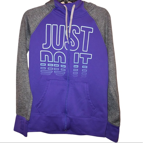 Nike Therma Fit Just Do It Full Zip Thumbhole Hoodie Grey Purple‎ Medium - Picture 1 of 7